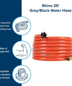 Camco Rhino 25-Ft Clean-Out Camper/RV Black Water Hose | Features a Heavy-Duty PVC Design & Bright Orange Color | Clean-Out Camper Black Water, Grey Water or Tote Tanks | 5/8” Inside Diameter (22990) Clean Out Hose 11 81ANsbafRuL