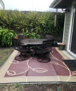 Camco 42855 9 by 12 Foot Reversible Brown Tan Leaf Design Breathable Portable Outdoor UV Coated Patio Mat Pad Rug for Picnics and Camping 9' x 12' 9 81APWcguHlL