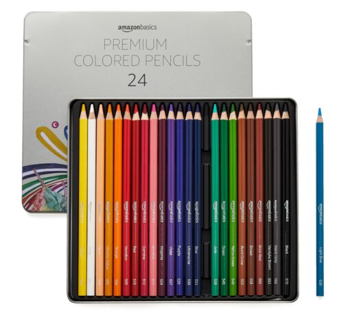 Amazon Basics Premium Colored Pencils, Soft Core, 24 Count, Pack of 1, Multicolor 24 Count (Pack of 1)