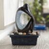 Modern Silhouette Zen Indoor Small Tabletop Water Fountain with 4-LED Light Cluster Faux Black Marble Stone 10" for Table Desk-Top Office Bedroom House Relaxation Living Room - John Timberland