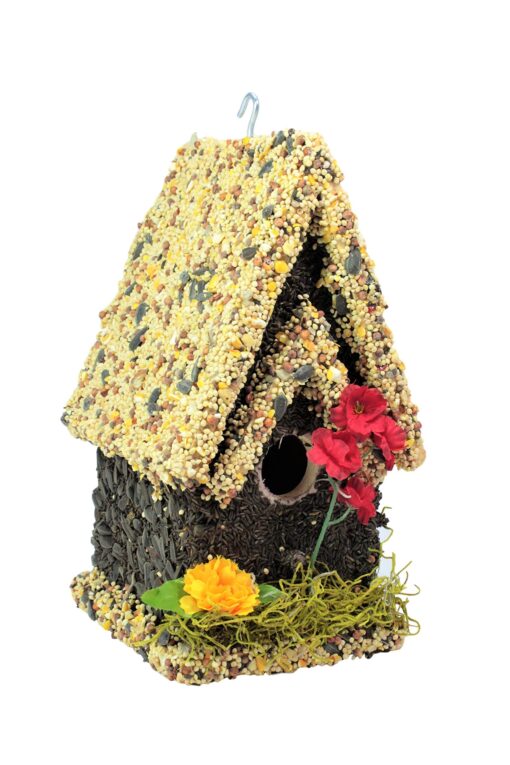 Edible Birdhouse Handmade - Unique Reseedable Bird Feeder Wooden Birdhouse Covered w/Birdseed- Made in USA (Tall, Light Roof) Tall