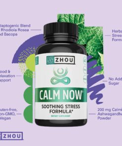 Zhou Calm Now Soothing Support with B Vitamins, Ashwagandha, Magnesium & Zinc, Relax, Focus & Positive Mind, Supports Serotonin Increase, Non-GMO, Vegan, Gluten-Free, 30 Servings - 60 VegCaps 22 81AU8JMkjKL 1