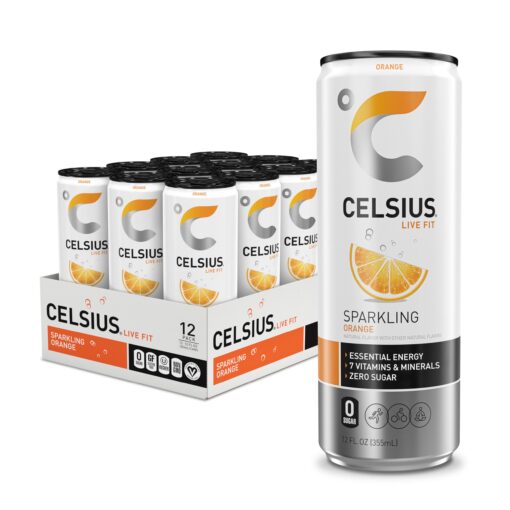 CELSIUS Sparkling Orange, Functional Essential Energy Drink 12 Fl Oz (Pack of 12) 12 Fl Oz (Pack of 12)