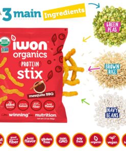 IWON Organics Mesquite BBQ Flavor Snack Stix, High Protein and Organic Healthy Snacks, 8 Bags, 1.5 Ounce 10 81AUy334BaL