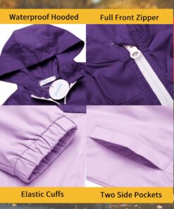 Arshiner Boys Girls Hooded Rain Jackets Waterproof Rain coats Packable Windbreaker for Kids Lightweight Jackets 5-6 Years Purple/Lilac 14 81AWfenUIqL