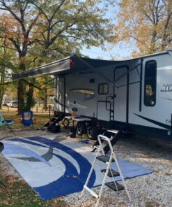 Stylish Camping 159183 9-feet by 18-feet Reversible Mat, Plastic Straw Rug, Large Floor Mat for Outdoors, RV, Patio, Backyard, Picnic, Beach, Camping (Blue/Grey) 9x18 Blue/Grey 27 81AWwidB3iL