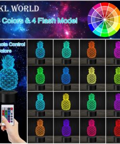 Alternative view of Pineapple 3D Illusion Lamp LED Pineapple Night Light for Living Bedroom Decor 16 Colors Changing USB Charging/Battery Powered Ananas Desk Table Lamp for Party Supplies Birthday Gift Toys for Kid