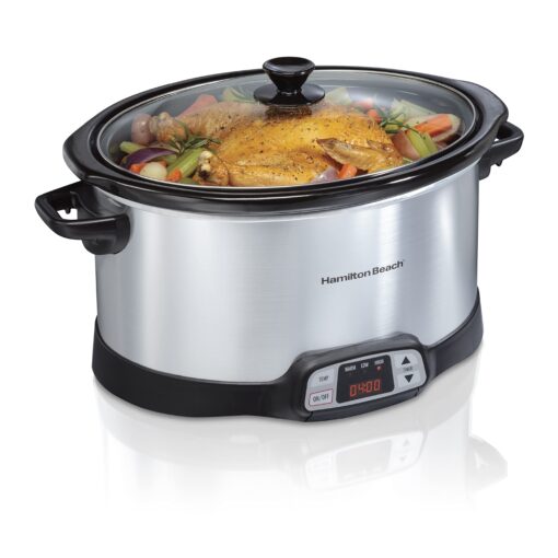 Hamilton Beach 8 Quart Programmable Slow Cooker with Three Temperature Settings, Dishwasher Safe Crock and Lid, Silver (33480) 8-Quart