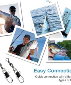 ReeMoo 200PCS Fishing Rolling Ball Bearing Barrel Swivel with Safety Snap Connector Fishing Accessories #2#4#6#8#10 15 81AdQK6d1nL