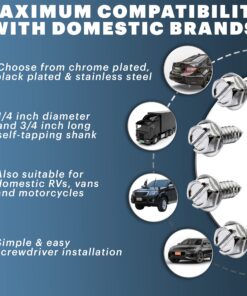 Chrome License Plate Screw Kit - Set of 4 Stainless Steel Fasteners for License Plates, Frames, and Covers on Domestic Cars, Trucks, Vans, SUVs - Rustproof, Self Tapping Mounting Bolts (Chrome Plated) Chrome Plated 10 81AdXHSzNL