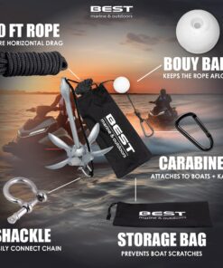 Best Marine Kayak Anchor, 3.5 Pound Anchor Kit for Kayaks, Canoes, SUP Paddle Boards & Jet Skis, Fishing, Boating & Kayaking Accessories Silver 19 81Ag6GfnbvL
