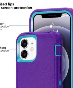 CAFEWICH Compatible with iPhone 12 Case/iPhone 12 Pro Case 6.1-Inch (2020), Heavy Duty Defender 3-Layer Rugged Shockproof Drop Protective Cover Phone Cases for iPhone 12/12Pro,Purple Blue Purple blue 16 81AhBuDilzL