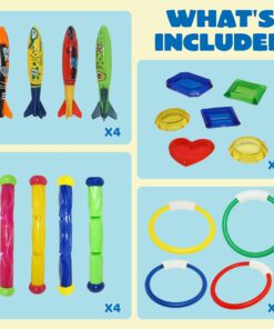JOYIN 18Pcs Diving Pool Toys for Kids, Swimming Pool Toy with Storage Bag Includes 4 Pool Rings, 4 Diving Sticks, 4 Bandits, 6 Treasures Underwater Swim Pool Games for Ages 8-12 15 81Ai8LP60mL