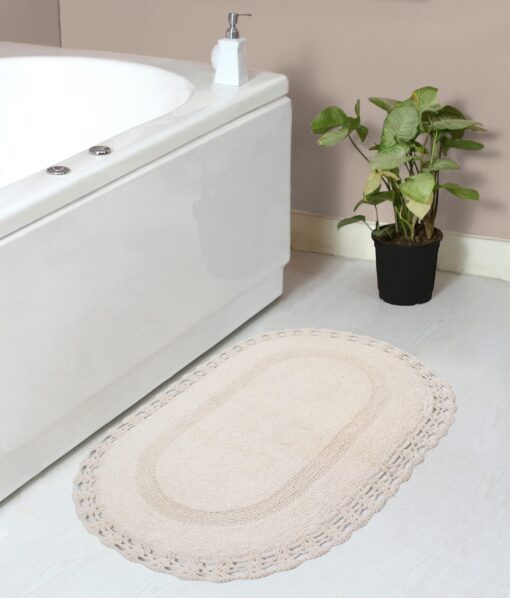 Home Weavers Hampton Crochet Reversible Bathmat 100% Cotton Bathroom Rugs Set, Washable Rug, Extra Soft and Absorbent Bath Rug, Kitchen Mat, Bath Mat Set, Mat Non Slip, 21"x34" Rectangle, Ivory