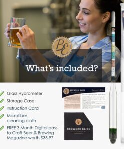 Brewer's Elite Hydrometer - for Home Brew Beer, Wine, Mead and Kombucha - Deluxe Triple Scale Set, Hardcase and Cloth - Specific Gravity ABV Tester Hydrometer Set 26 81AknsbEatL