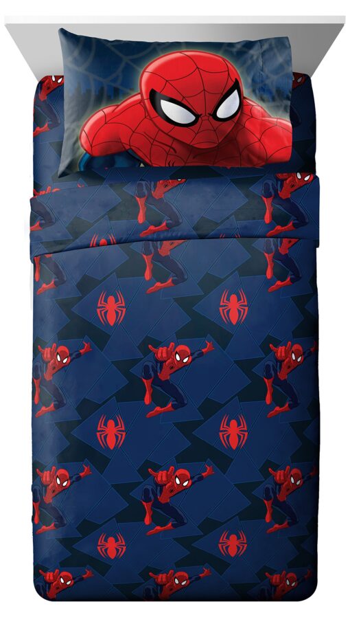 Jay Franco Marvel Spiderman 'Saving The Day' Microfiber 4 Piece Full Sheet Set Blue