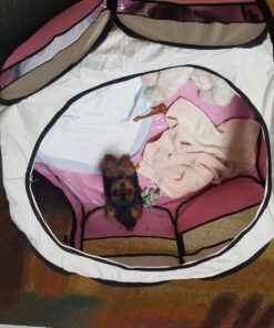 PET4FUN PN935 29" Portable Pet Puppy Dog Cat Animal Playpen Yard Crates Kennel w/Premium 600D Oxford Cloth, Tool-Free Setup, Carry Bag, Removable Security Mesh Cover/Shade, 2 Storage Pockets(Pink) Upgrade Version: 29" x 29" x 17" Medium Pink 48 81AtfHqzjZL