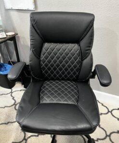 BestEra Office Chair, Executive Leather Chair Home Office Desk Chairs, Ergonomic Computer Desk Chair with Adjustable Flip-Up Arms, Lumber Support Swivel Task Chair with Rocking Function (Black) Black 34 81AuUI7bjrL