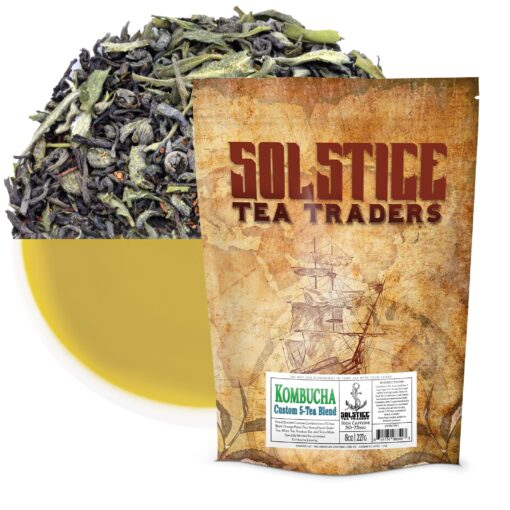 Solstice Custom Five-Tea Loose Leaf Kombucha Tea Blend (8 oz); Handblended Custom Blend of Black, Green, White, Rooibos & Yerba Mate Tea 5-Tea Special Blend 8 Ounce (Pack of 1)