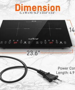 Alternative view of NutriChef Double Induction Cooktop - Portable 120V Digital Ceramic Dual Burner w/ Kids Safety Lock - Works with Flat Cast Iron Pan,1800 Watt,Touch Sensor Control, 12 Controls - PKSTIND48, Black