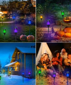 Solar Tiki Torches Christmas Lights with Flickering Flame Outdoor Halloween Decoration Torch Light Waterproof Landscape Decor Mini 4 Pack Lamp for Yard, Patio, Garden, Porch, Backyard Blue 4 Pack 33 81AyulYEkNL
