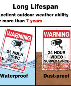 Faittoo 4-Pack Video Surveillance Sign, No Trespassing Metal Reflective Warning Sign, 10 x7 Inches 0.40 Aluminum Indoor or Outdoor Use for Home Business CCTV Security Camera,UV Protected & Waterproof Black and Red on White - 4 Pack 13 81B u39DsZL 3