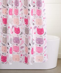 Amazon Basics Fun and Playful Pink Kitties Printed Pattern Microfiber Bathroom Shower Curtain - Pink Kitties, 72 Inch 11 81B0Bx1iHpL