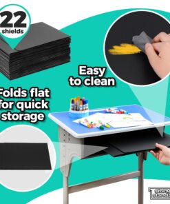 22-Pack Desk Dividers for Students - Durable & Waterproof Plastic Study Carrel Divider, Classroom Folders Teacher Supplies, Easy-to-Clean Plastic Privacy Shield Folder Boards for Student Desks, Black 22 16 81B0s5Te22L