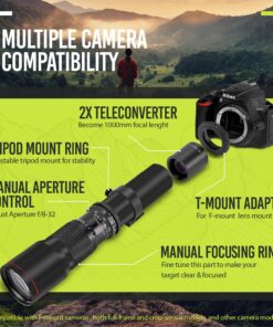 Big Mike’s High-Power 500mm/1000mm f/8 Manual Telephoto Lens for Nikon DSLR, Black 37 81B22hLnKL