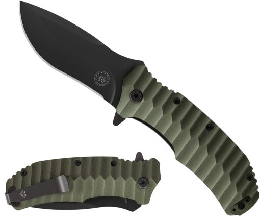 Off-Grid Knives - Rapid Fire Ranger, Camping & Hunting Knife, Cryo D2 Blade Steel with Olive Drab G10 Scales, Deep Clip, Left or Right Carry, Survival, Hiking, Fishing, Boating, Bushcraft OD Green