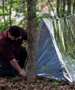 Sharp Survival Shack Emergency Survival Shelter Tent | 2 Person Mylar Thermal Shelter | 8' X 5' All Weather Tube Tent | Reflective Material Conserves Heat | Lightweight | Waterproof | Best Su 32 81B8KdYkBEL