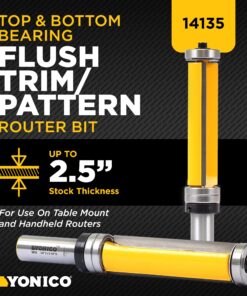 Router Bits for Woodworking - Pattern Flush Trim Router Bit Top & Bottom Bearing - 2-½” Cutter 3/4" Diameter - Premium C3 Carbide Cutters Router Bits - Wood Straight Router Bits 1/2 Shank - 14135 2-1/2" Length - 3/4" Width - 1/2" Shank 20 81B9cw28a1L