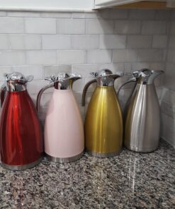 Bonnoces 68 Oz Stainless Steel Thermal Carafe - Double Walled Vacuum Insulated Thermos/Carafe with Lid - Coffee/Tea Carafe Heat & Cold Retention - 2 Liter Pink 17 81BAcqkskhL