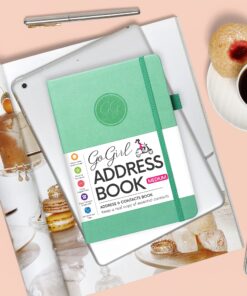 GoGirl Address Book – Telephone and Address Book with Alphabetic Tabs for Safely Storing Contacts, Medium-Sized (5.0″ x 7.5″) PU Leather Hardcover – Emerald 5.0 x 7.5 Inch 12 81BAiw8dXlL