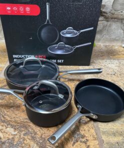Wodillo Pots and Pans set, Nonstick Kitchen Cookware Sets, 5 PCS Induction Cookware Set, Non Stick Cooking Set w/Frying Pans & Saucepans,Dishwasher Safe, Oven Safe to 420°F 5PCS/Black 53 81BDO eNOL