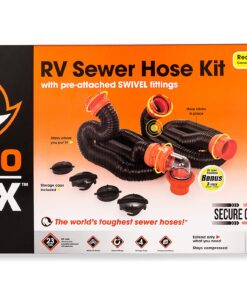 Camco 20' (39741) RhinoFLEX 20-Foot RV Sewer Hose Kit, Swivel Transparent Elbow with 4-in-1 Dump Station Fitting-Storage Caps Included , Black , Brown 20ft Sewer Hose Kit Standard Packaging 13 81BDUnJUaQL
