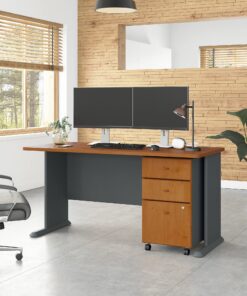 Alternative view of Bush Business Furniture Series A 60W Desk with Mobile File Cabinet in Natural Cherry and Slate Natural Cherry/Slate