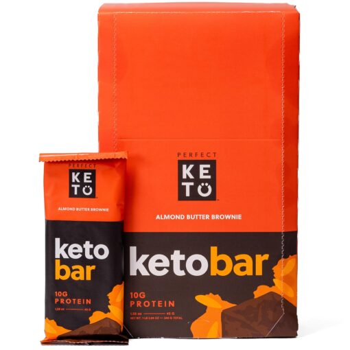 Perfect Keto Bars - The Cleanest Keto Snacks with Collagen and MCT. No Added Sugar, Keto Diet Friendly - 2g Net Carbs, 19g Fat, 10g protein - Keto Diet Food Dessert (Almond Butter Brownie, 12 Bars) Almond Butter Brownie 12 Count (Pack of 1)