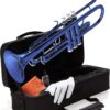 Mendini By Cecilio Bb Trumpet - Trumpets for Beginner or Advanced Student w/Case, Cloth, Oil, Gloves - Brass Musical Instruments For Kids & Adults Blue 43 81BLgb0TcrL 1
