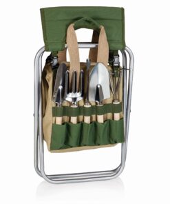 Alternative view of ONIVA - a Picnic Time brand Gardener Folding Seat with Tools, Garden Stool with Detachable Storage Tote Bag, Portable Chair Seat with Garden Tools Set Organizer, Olive Green with Beige Accents