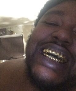 JINAO 18K Gold Plated Gold Finish 8 Top Teeth 8 Bottom Tooth Hip Hop Mouth Grills for Men and Women Gold Set 20 81BNn4ibK4L