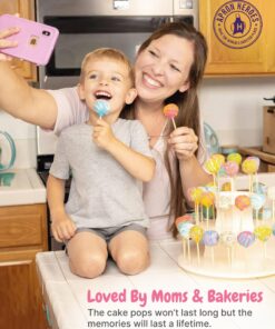 APRON HEROES- Complete Cake Pop Maker Kit, Nonstick, Silicone, Cake Pop Maker, Cake Pop Kit, with, Cake Pop Stand Holder, Cake Pop Molds, 120 Lollipop Sticks, Melting Pot, Decorating Pen, & Twist Ties BAKEWARE SET: Round Pops 35 81BPZPhYTYL