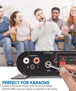 Pyle Wireless Bluetooth Home Audio Amplifier - 90W Dual Channel Mini Portable Power Stereo Sound Receiver w/ Speaker Selector, RCA, AUX, LED, 12V Adapter - For iPad, iPhone, PA, Studio Use - PFA330BT 22 81BRDSrAXVS