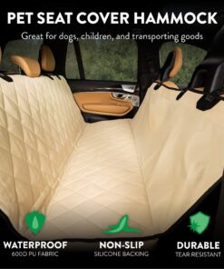 Plush Paws Products Premium Rear Car Seat Protector w/Hammock | Washable & Waterproof Back Seat Dog Cover for Car, Truck, & SUV | Nonslip, Tear Resistant Pet Seat Cover | X-Large Tan Extra Large 13 81BS7vqDQTL 1