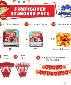 Alternative view of Blue Orchards Firefighter Standard Party Supplies Pack (109 Pieces for 20 Guests) - Fireman Party Plates and Napkin, Fire Truck Birthday, Boy Birthday Party Decorations, Firefighter Theme Party Fire Truck Party Supply Packs