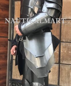 NauticalMart Medieval Black Knight Armor Breastplate, Pauldrons, Arm Guard, Greaves Wearable Halloween Costume 6 81BTaDFWcpL