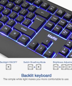 mafiti Computer Office Keyboard Wired USB 104 Keys Full Size Backlit Keyboards Compatible PC Laptop Desktop Windows Single blue backlit 23 81BV920FHFL