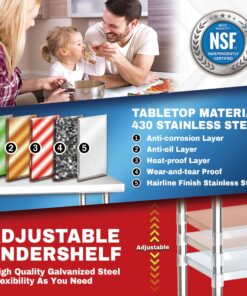 DuraSteel Food Prep Stainless Steel Table - 24 x 30 Inch Metal Table Cart - Commercial Workbench with Caster Wheel - NSF Certified - For Restaurant, Warehouse, Home, Kitchen, Garage, Chrome 24" x 30" Table + 4 Casters Table + One Shelf 21 81BXAp3r L