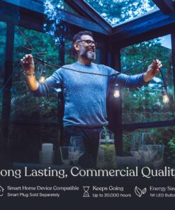 Brightech Ambience Pro - Waterproof LED Outdoor String Lights - Hanging, Dimmable Vintage Edison Bulbs - 48 Ft Commercial Grade Patio Lights, Christmas Cafe Ambience in Your Backyard, 2W 15 Bulbs (2700k) Soft White 48 Feet 30 81BaQ2ANZHL