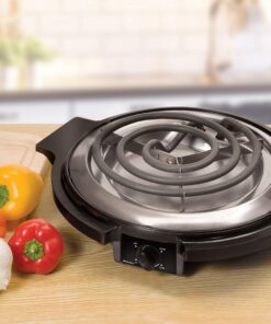 Elite Gourmet ESB-300X Single Countertop Coiled Burner, 1000 Watts Electric Hot Plate, Temperature Controls, Power Indicator Lights, Easy to Clean, Black 21 81Bbi57L09L